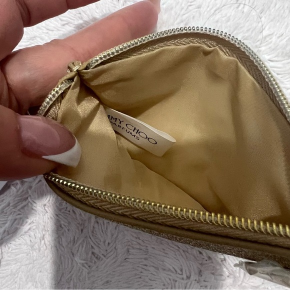 Jimmy Choo Gold Glitter Mini Wallet Coin Card ID Purse Pouch Charm Logo - Picture 7 of 7